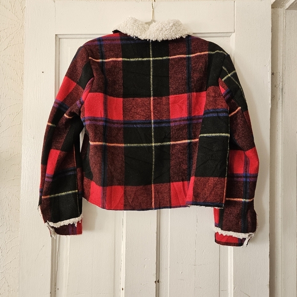 Spoon Jeans Junior's Cropped Flannel And Sherpa Trucker Jacket Size Small - Picture 4 of 8